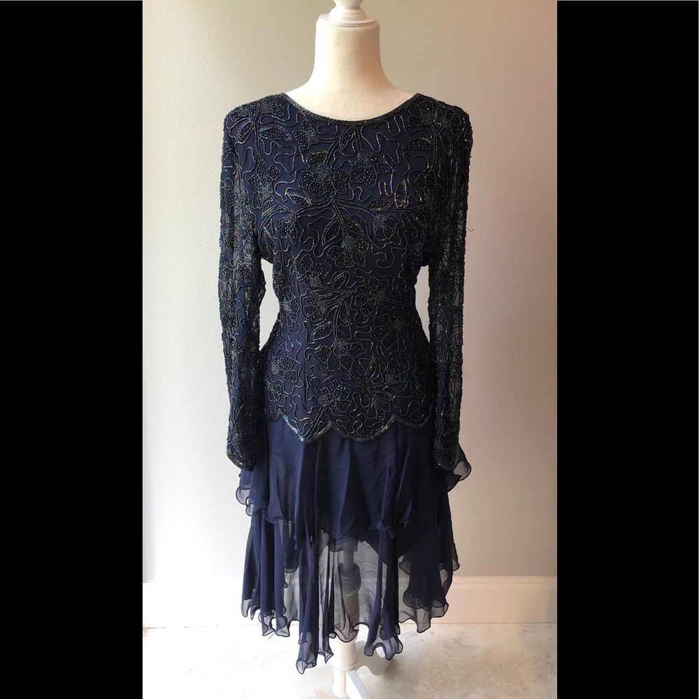 Adrianna Papell Evening Navy Sequin Dress